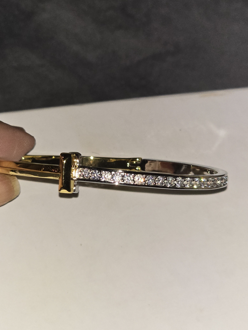 22kgp Dubai Jewelry Gold and Silver Crystal Pavé Bangle Bracelet